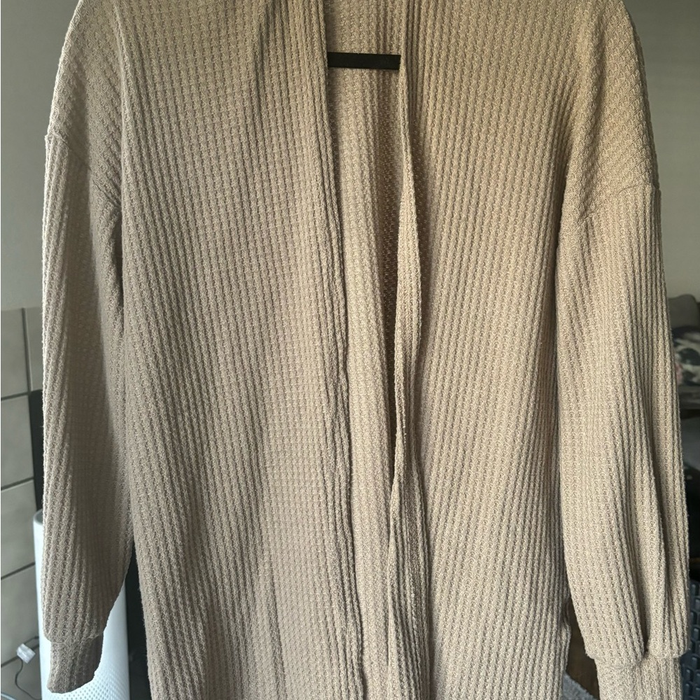 Beige Textured Open Cardigan